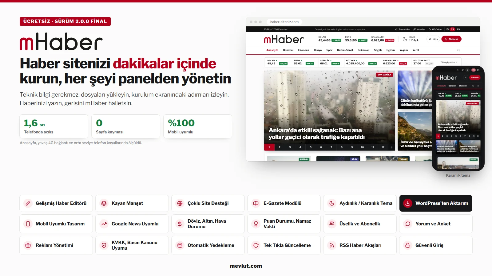mHaber Ücretsiz Haber Scripti